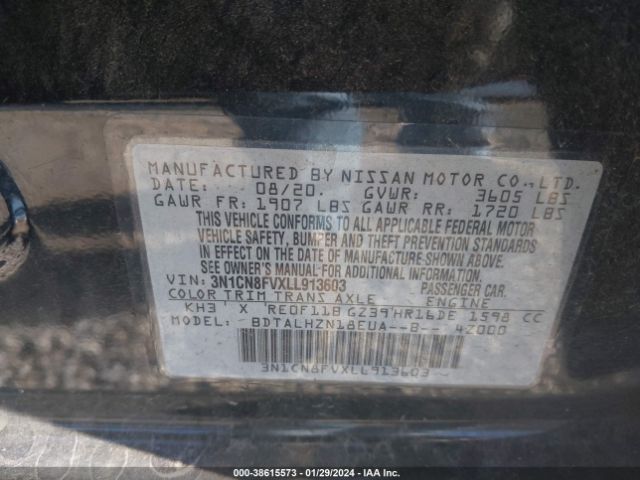 3N1CN8FVXLL913603 Nissan Versa Sr Xtronic Cvt