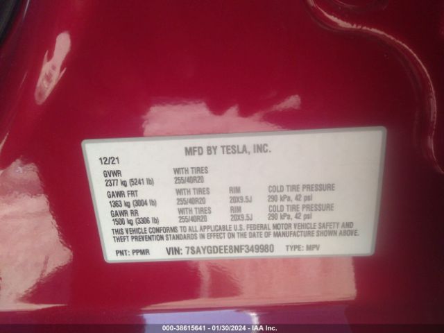 7SAYGDEE8NF349980 Tesla Model Y Long Range Dual Motor All-wheel Drive