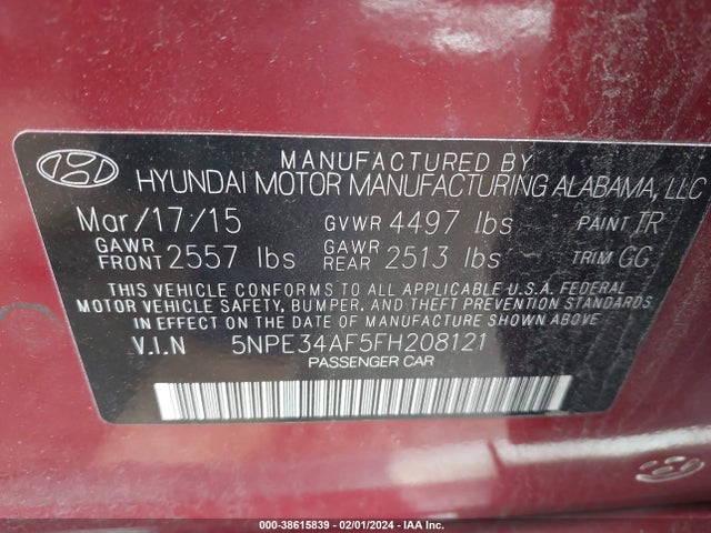 2015 HYUNDAI SONATA SPORT VIN: 5NPE34AF5FH208121