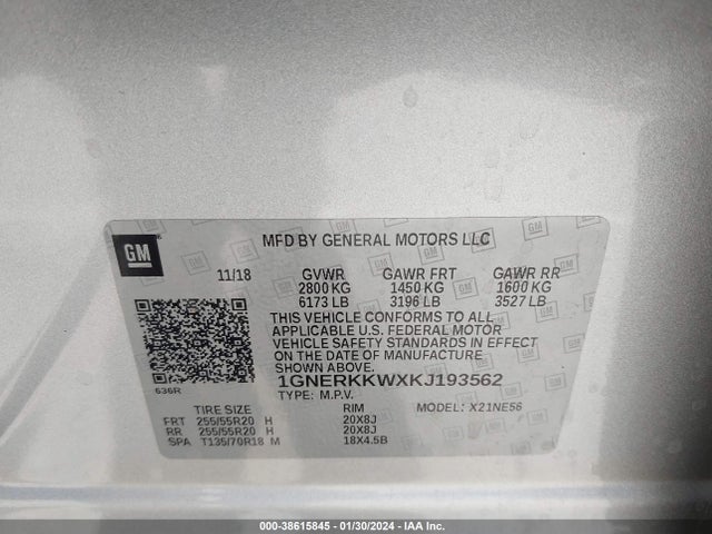 Chevrolet Traverse Premier 2019 1GNERKKWXKJ193562 Image 9