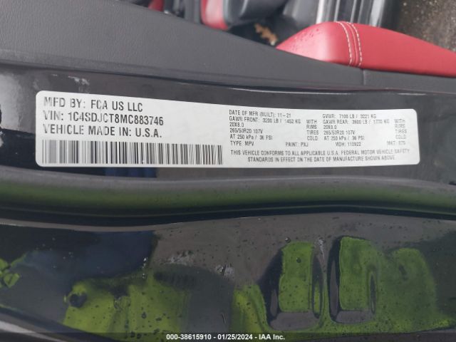 1C4SDJCT8MC883746 Dodge Durango R/t Awd