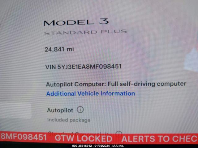5YJ3E1EA8MF098451 Tesla Model 3 Standard Range Plus Rear-wheel Drive