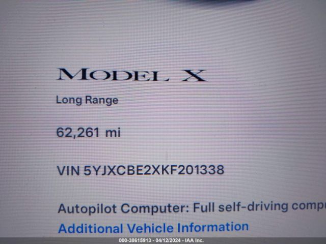 5YJXCBE2XKF201338 Tesla Model X 100d/75d/long Range