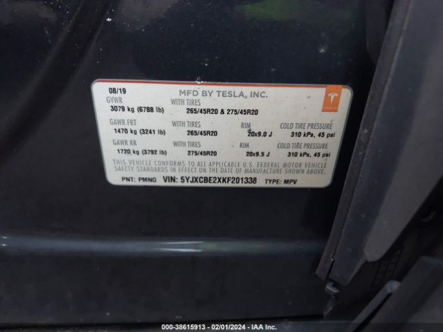 5YJXCBE2XKF201338 Tesla Model X 100d/75d/long Range