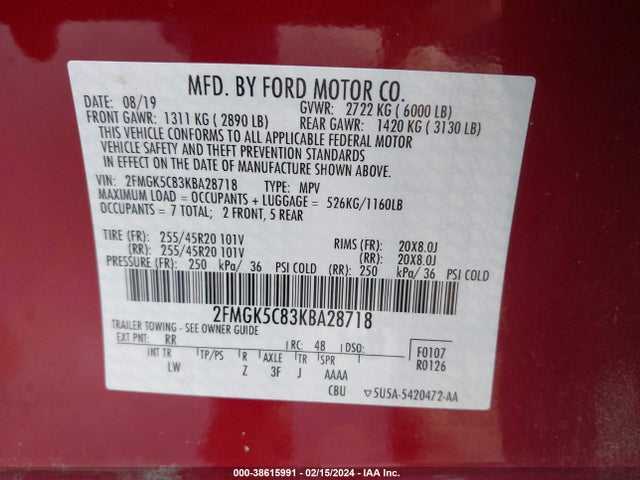 Ford FLEX SEL 2019 2FMGK5C83KBA28718 Image 9