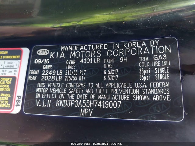 KIA SOUL + 2017 KNDJP3A55H7419007 Image 9