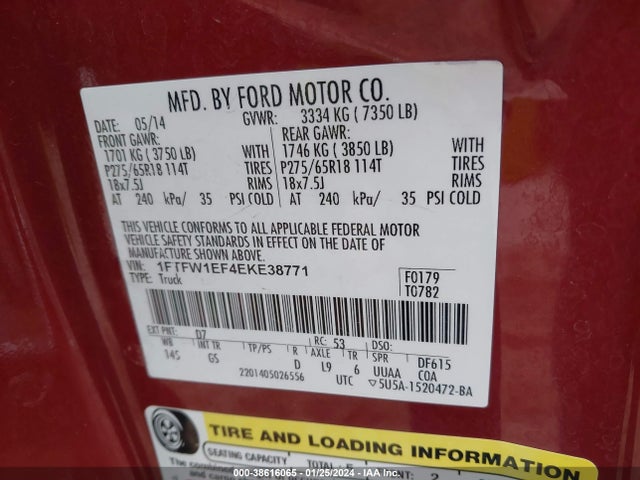 Ford F-150 Xlt 2014 1FTFW1EF4EKE38771 Image 9