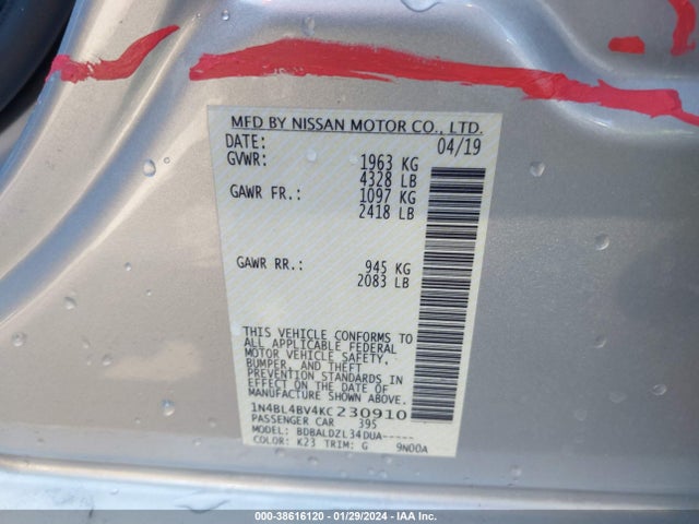 Nissan Altima 2.5 S 2019 1N4BL4BV4KC230910 Image 9