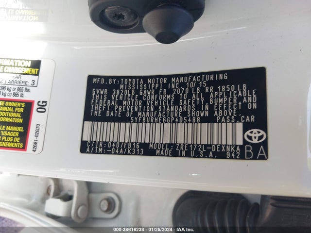 Toyota COROLLA LE 2016 5YFBURHE6GP405488 Image 9