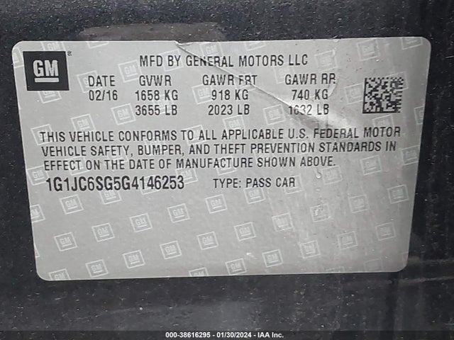 Chevrolet Sonic Lt Auto 2016 1G1JC6SG5G4146253 Image 9