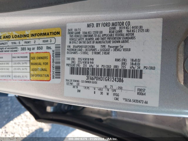 3FA6P0HD1GR124386 Ford FUSION SE