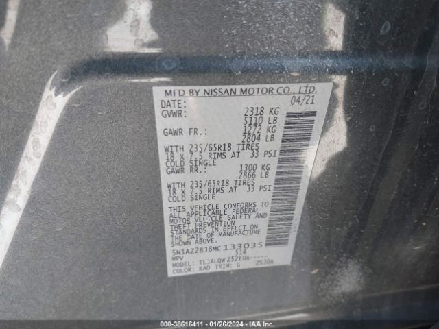 5N1AZ2BJ8MC133035 Nissan Murano Sv Fwd