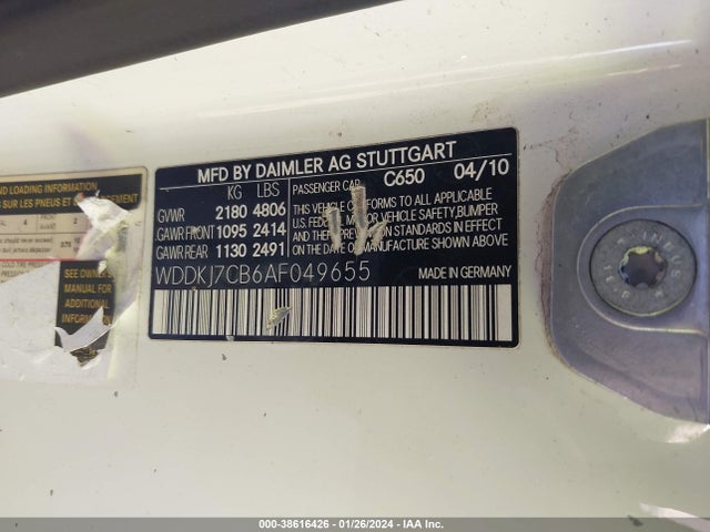 2010 MERCEDES-BENZ E 550 VIN: WDDKJ7CB6AF049655