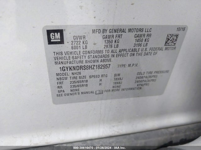 1GYKNDRS8HZ182957 Cadillac XT5 LUXURY