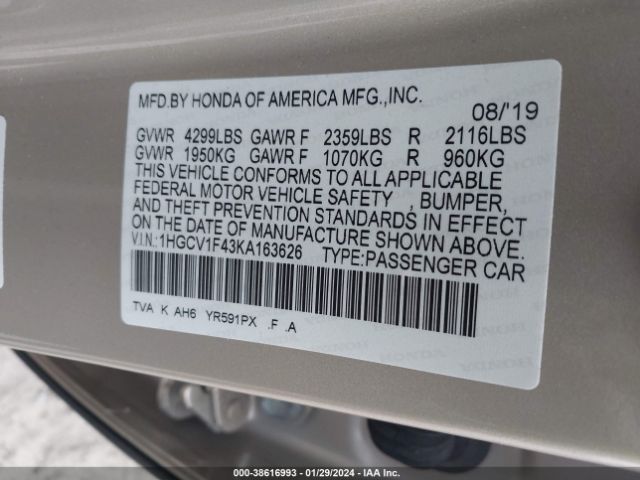 1HGCV1F43KA163626 Honda ACCORD EX