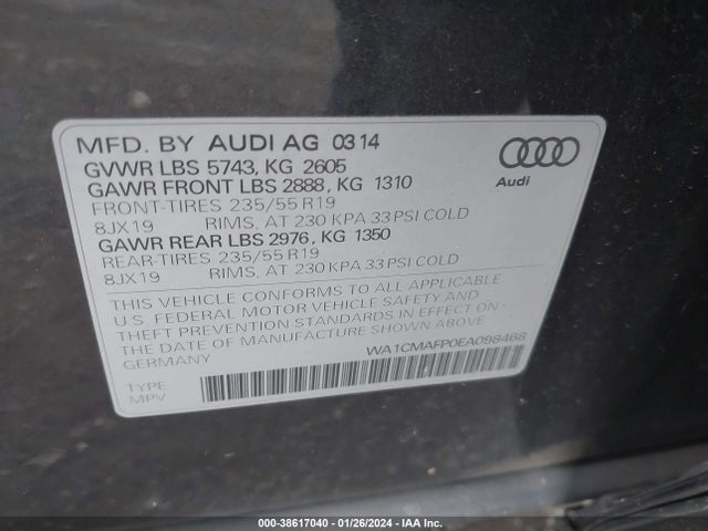 WA1CMAFP0EA098468 Audi Q5 3.0 Tdi Premium Plus