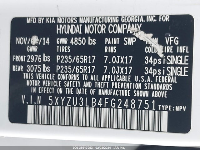2015 HYUNDAI SANTA FE SPORT 2.4L VIN: 5XYZU3LB4FG248751