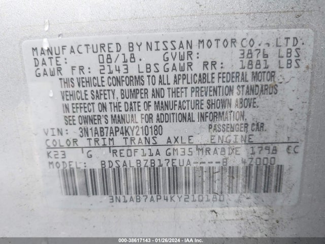 Nissan SENTRA S 2019 3N1AB7AP4KY210180 Image 9