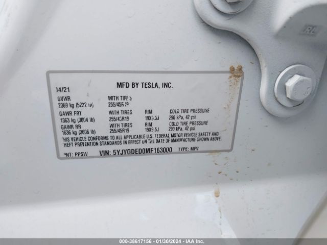 5YJYGDED0MF163000 Tesla Model Y Standard Range Rear-wheel Drive