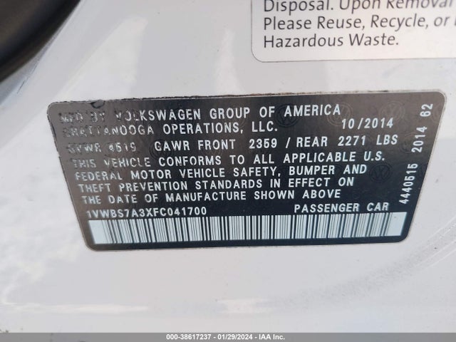 1VWBS7A3XFC041700 Volkswagen Passat 1.8t Se