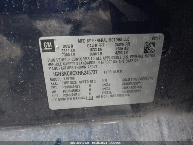 1GNSKCKCXHR245737 Chevrolet Tahoe Premier
