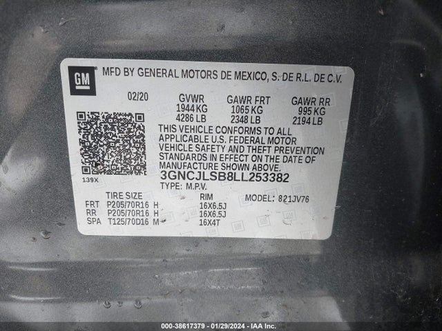Chevrolet Trax Fwd Lt 2020 3GNCJLSB8LL253382 Image 9