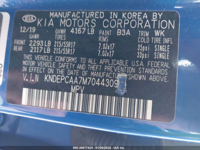 KNDEPCAA7M7044309 KIA Seltos Lx