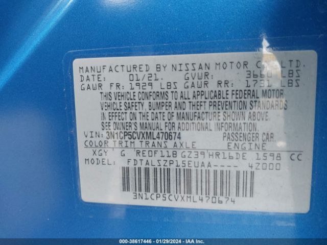 3N1CP5CVXML470674 Nissan KICKS SV