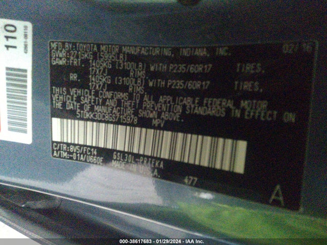 2016 TOYOTA SIENNA LE 8 PASSENGER VIN: 5TDKK3DC8GS715978