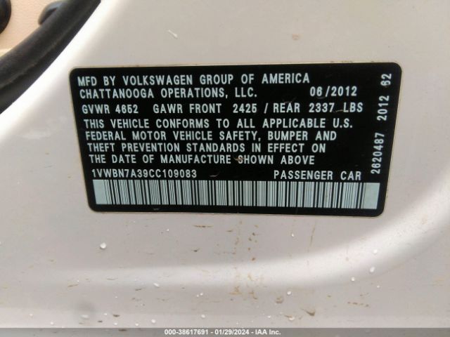 2012 VOLKSWAGEN PASSAT 1VWBN7A39CC109083 Photo 8