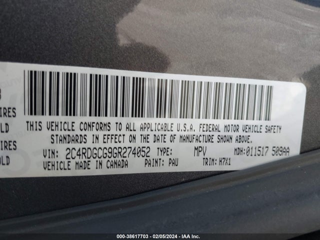 Dodge Grand Caravan Sxt 2016 2C4RDGCG9GR274052 Image 9