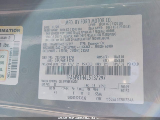 Ford Mustang Ecoboost Premium Fastback 2020 1FA6P8TH4L5137297 Image 9
