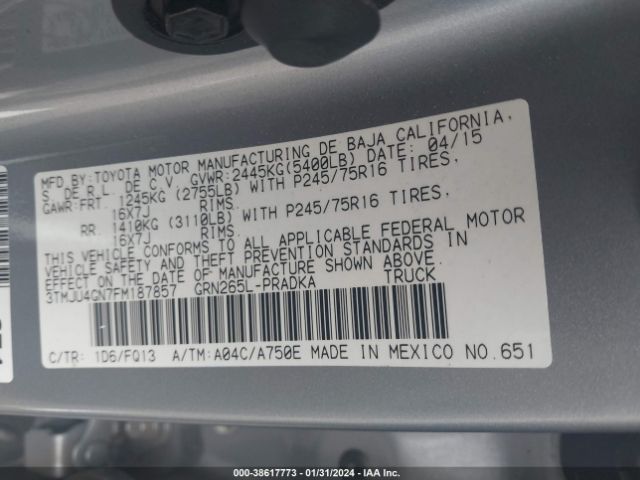 3TMJU4GN7FM187857 Toyota Tacoma Prerunner V6