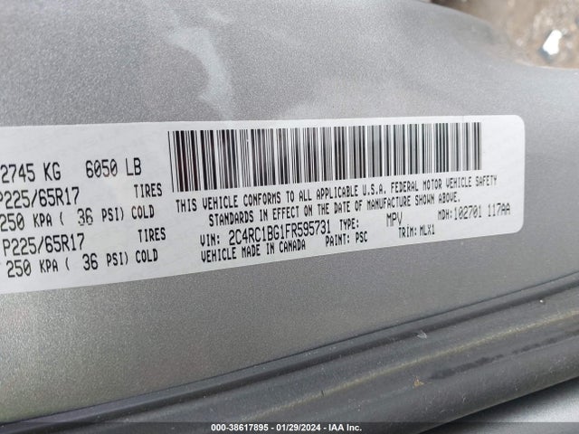 Продажа на аукционе авто 2015 Chrysler Town & Country Touring, vin: 2C4RC1BG1FR595731, номер лота: 38617895