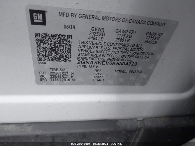 Chevrolet EQUINOX LT 2019 2GNAXKEVOK6304219 Image 9