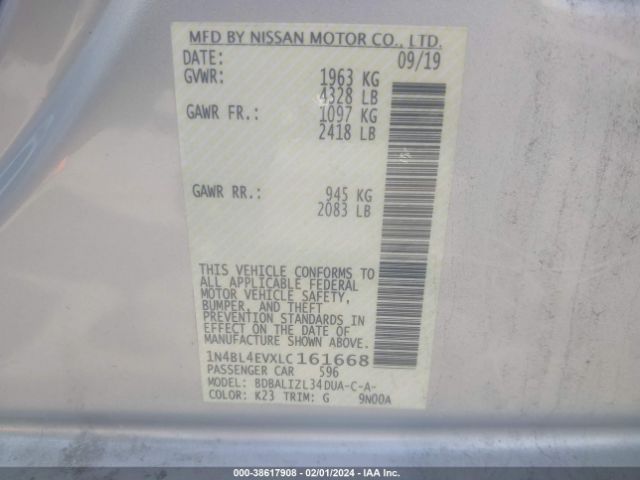 1N4BL4EVXLC161668 Nissan Altima Sl Fwd