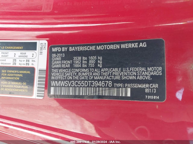 2013 MINI HARDTOP WMWSV3C55DT394678 Photo 8