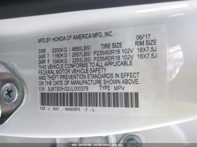 5J8TB3H32JL000378 Acura Rdx Acurawatch Plus Package
