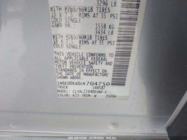 Nissan Frontier Sv 4x2 2020 1N6ED0EA0LN704750 Image 9