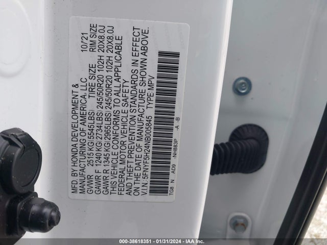 Honda Pilot 2wd Special Edition 2022 5FNYF5H24NB005845 Image 9