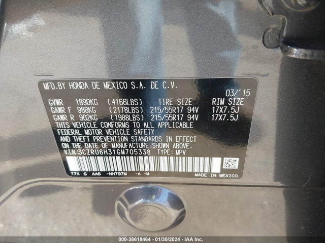Honda HR-V LX 2016 3CZRU6H31GM705338 Image 9