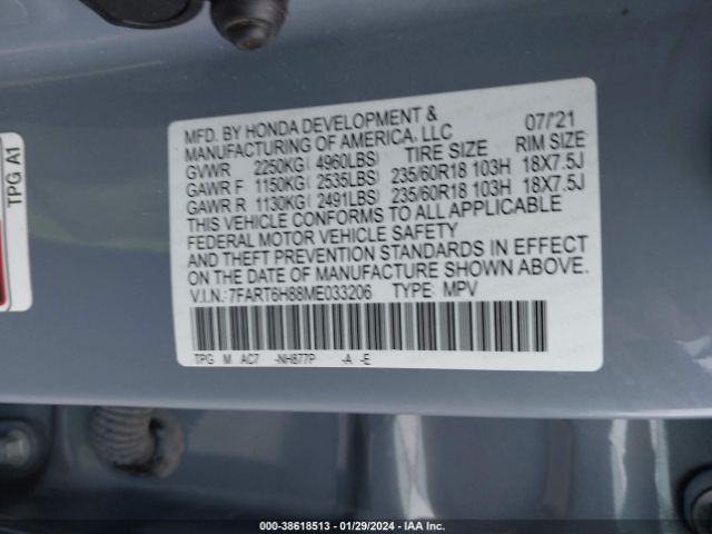 7FART6H88ME033206 Honda Cr-v Hybrid Ex-l
