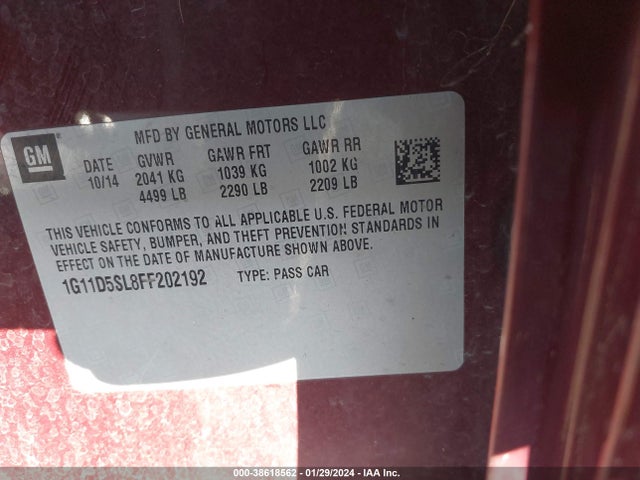 Chevrolet MALIBU 2LT 2015 1G11D5SL8FF202192 Image 9