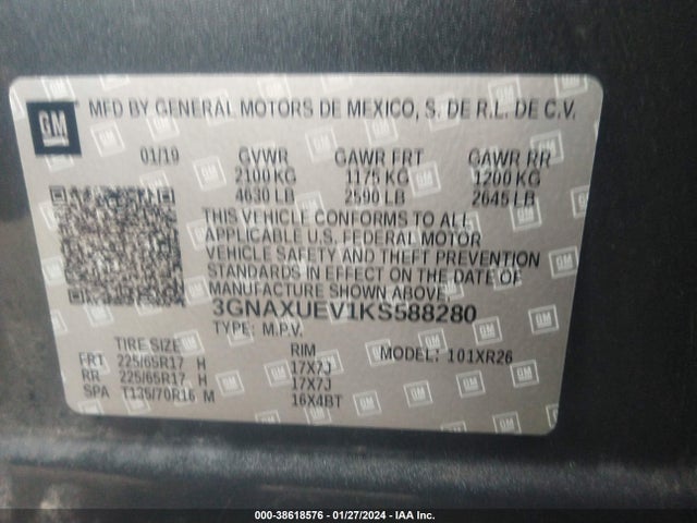 Chevrolet EQUINOX LT 2019 3GNAXUEV1KS588280 Image 9
