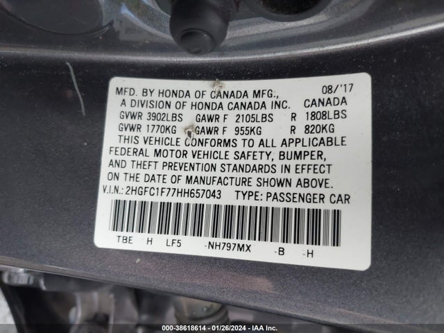 Honda Civic Ex-l 2017 2HGFC1F77HH657043 Image 9