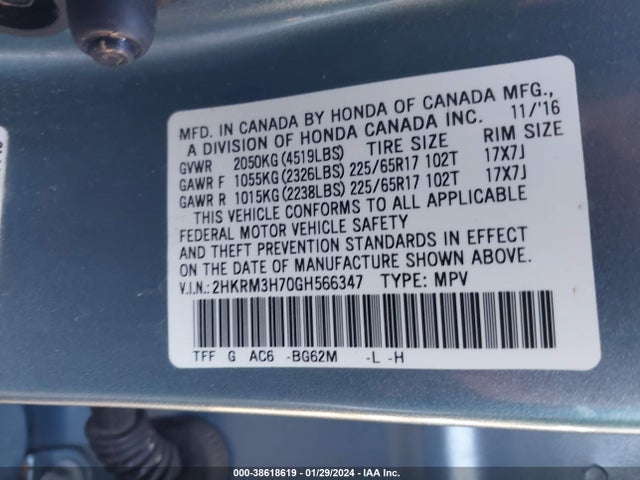 Honda Cr-v Ex-l 2016 2HKRM3H70GH566347 Image 9