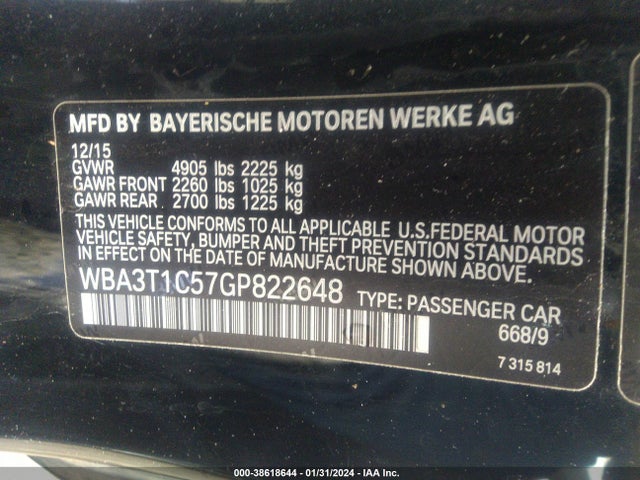 2016 BMW 428I XDRIVE VIN: WBA3T1C57GP822648