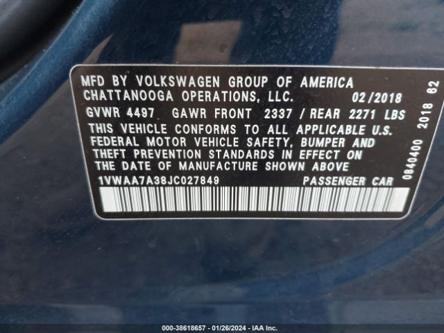 1VWAA7A38JC027849 Volkswagen PASSAT