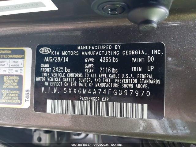 KIA Optima Lx 2015 5XXGM4A74FG397970 Image 9
