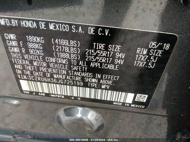 Honda HR-V LX 2018 3CZRU6H36JG725199 Image 9